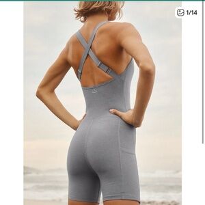 NEW Beyond Yoga Spacedye Get Up And Go Pocket Biker Jumpsuit Sz XL Grey